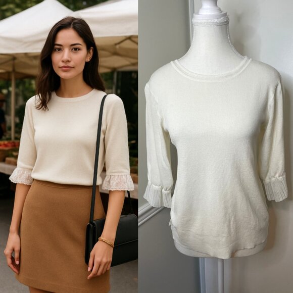 Visit in New York Ruffle Sleeve Round Neck Sweater - Picture 1 of 13